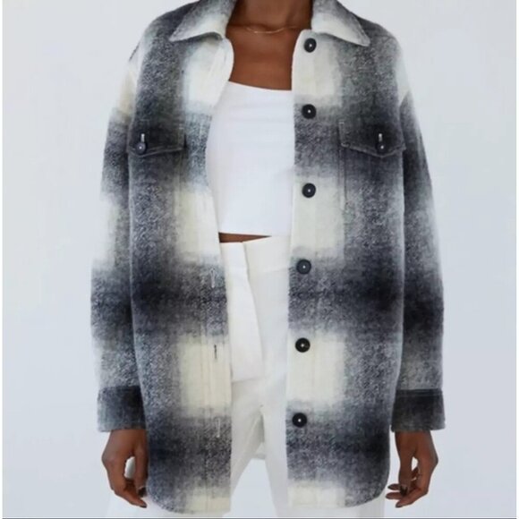 Wilfred Free Plaid Fleece Alpaca Wool Ganna Shirt Jacket shacket 20998 - Picture 2 of 10